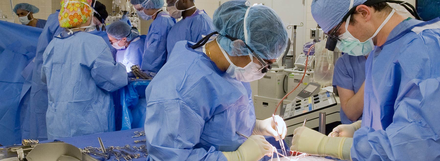 Residents practicing in the surgical simulation lab